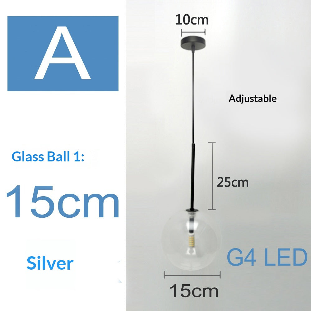 Nordic-style Singlehead Transparent Round shaped Pendant Light Modern Minimalist Glass ball Chandelier