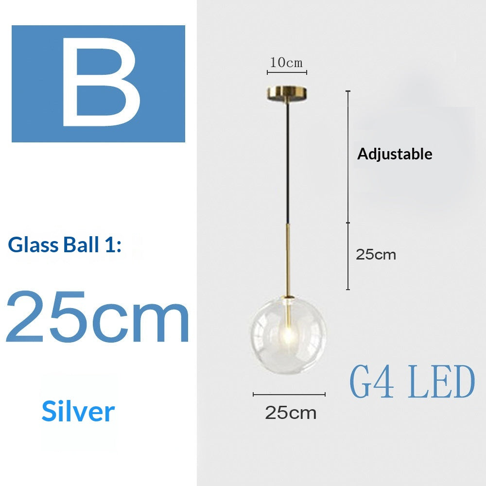 Nordic-style Singlehead Transparent Round shaped Pendant Light Modern Minimalist Glass ball Chandelier