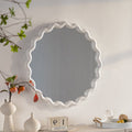 White Scalloped Round Wall Mirror, Wavy Frame For Living Room