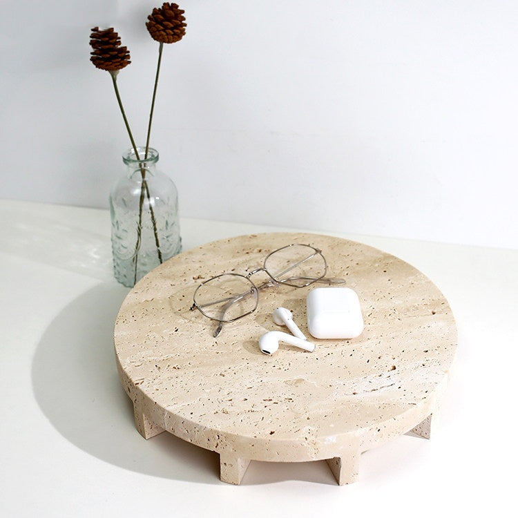 Retro Natural Off-White Travertine Marble Round Tray