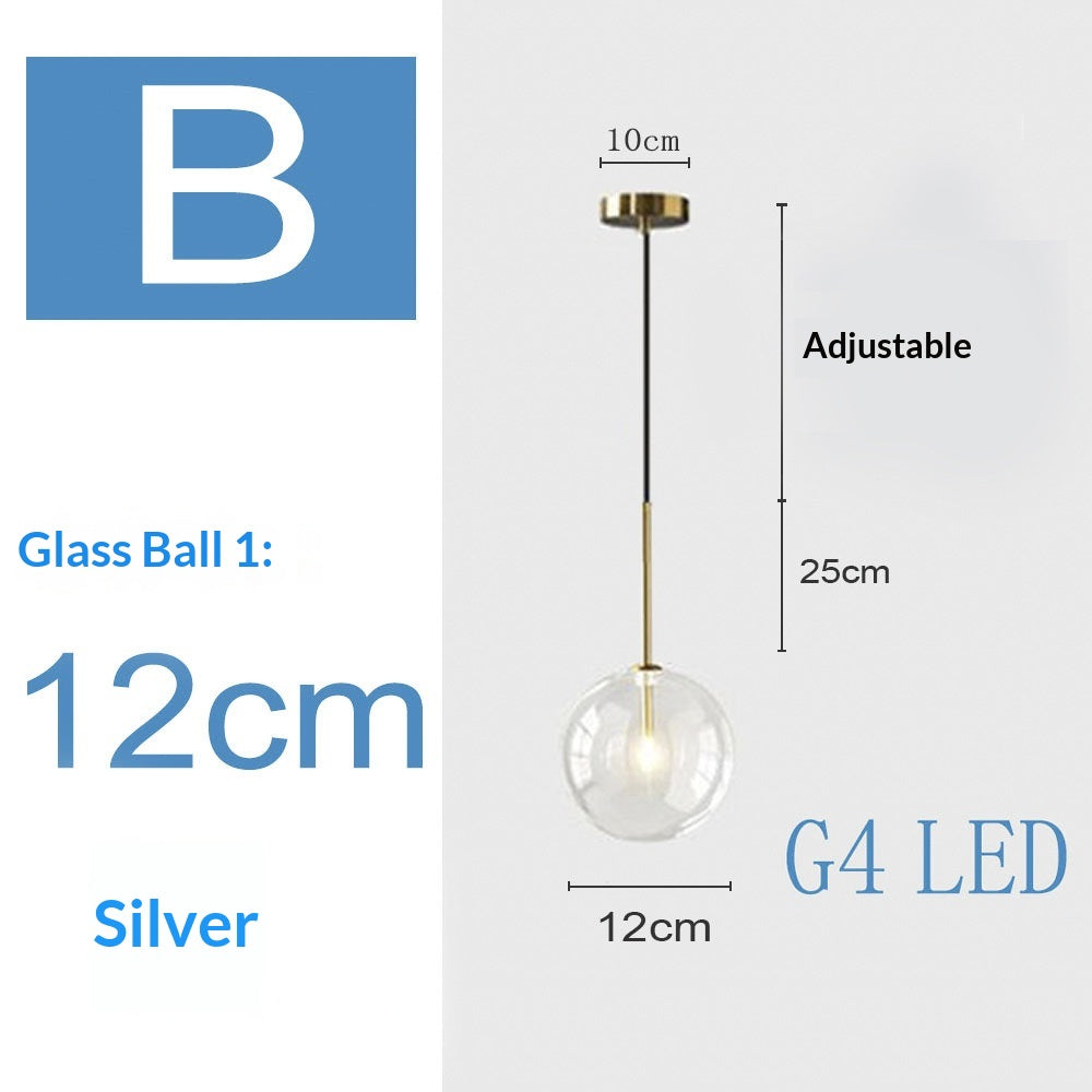 Nordic-style Singlehead Transparent Round shaped Pendant Light Modern Minimalist Glass ball Chandelier