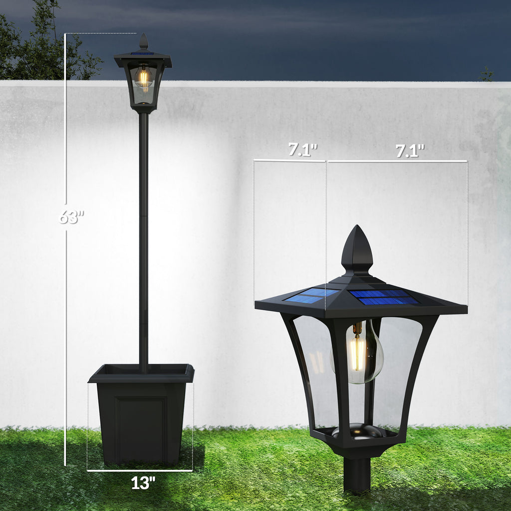 63" Solar Lamp Post Lights 2 Pack, Waterproof LED Solar Light Posts with Planter, Black
