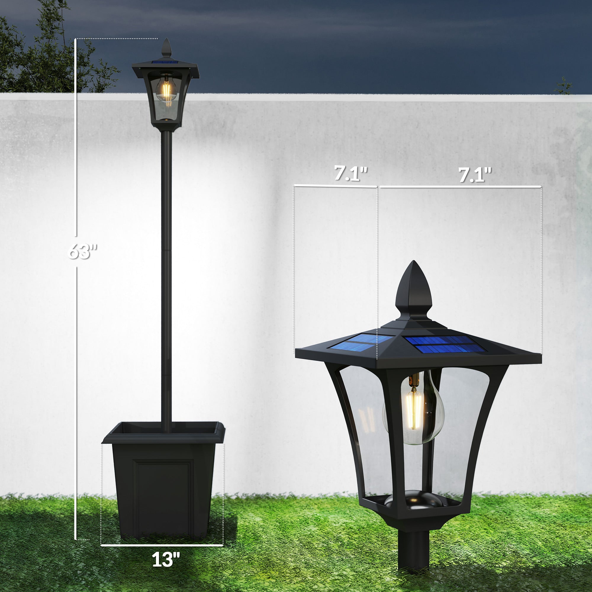 63" Solar Lamp Post Lights 2 Pack, Waterproof LED Solar Light Posts with Planter, Black