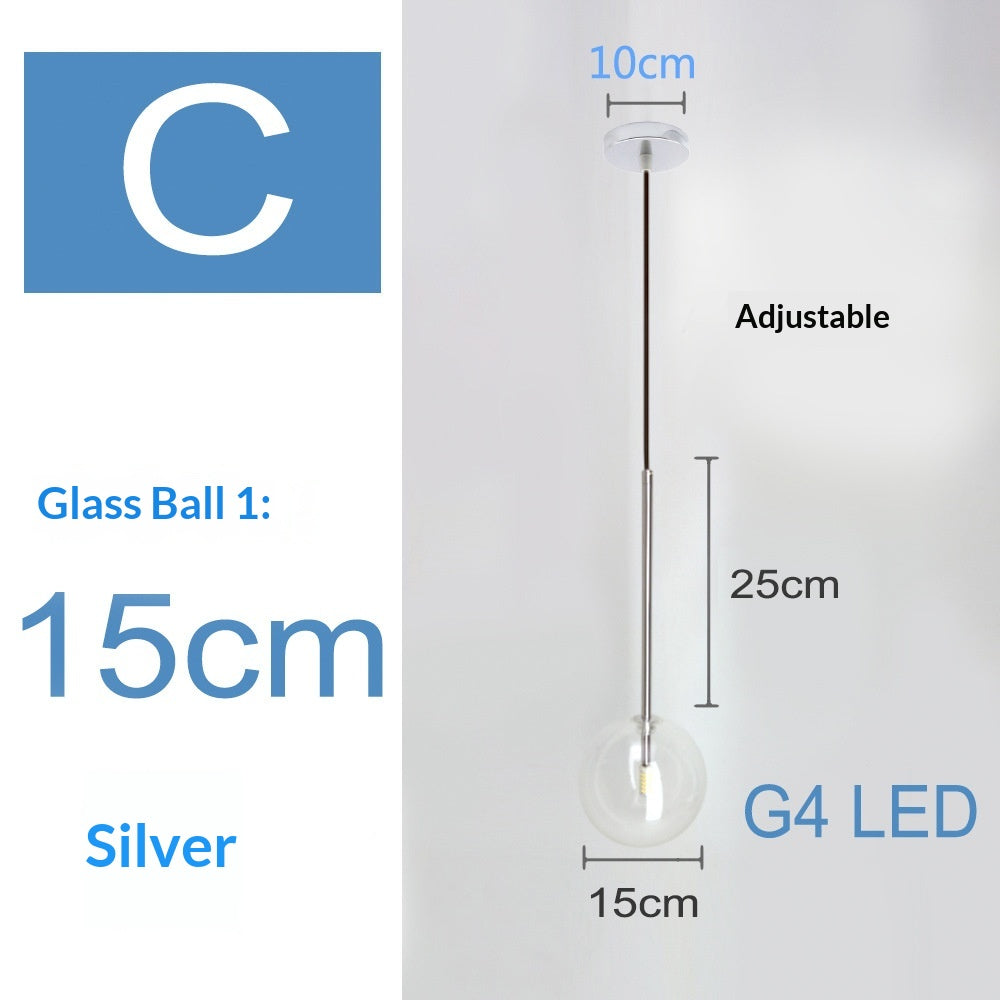 Nordic-style Singlehead Transparent Round shaped Pendant Light Modern Minimalist Glass ball Chandelier