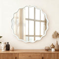 White 30 Inch Wavy Round Solid Wood Frame Decorative Mirror