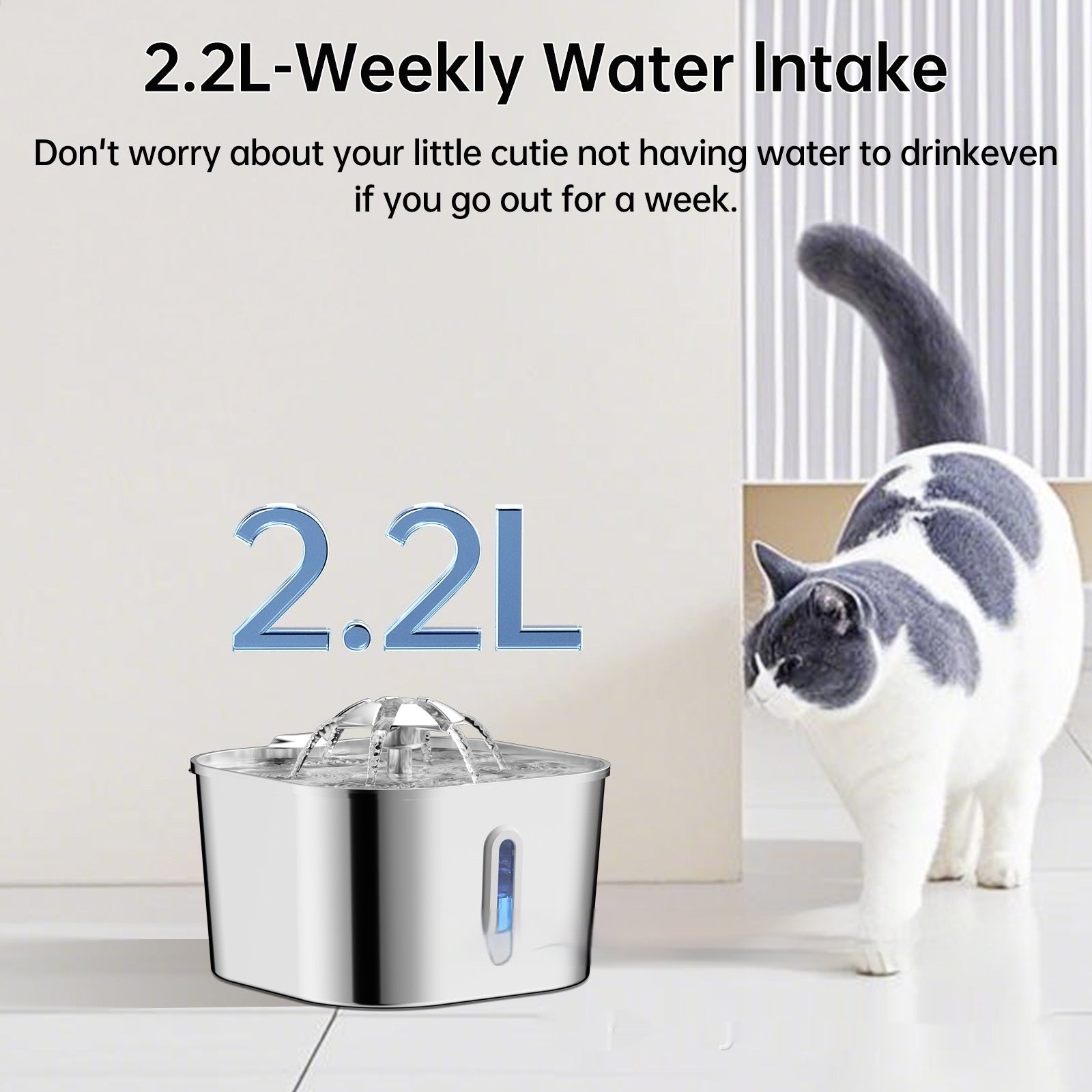 2.2L Stainless Steel Pet Cat Water Fountain For Dogs And Cats