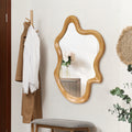 33.46 X 22.24 Irregular Shaped Wall Mirror With Natural Wood Frame