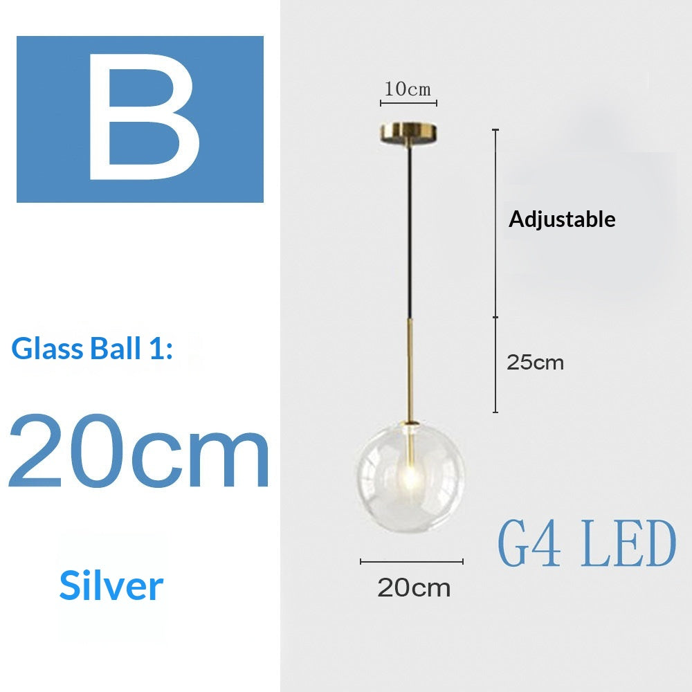Nordic-style Singlehead Transparent Round shaped Pendant Light Modern Minimalist Glass ball Chandelier