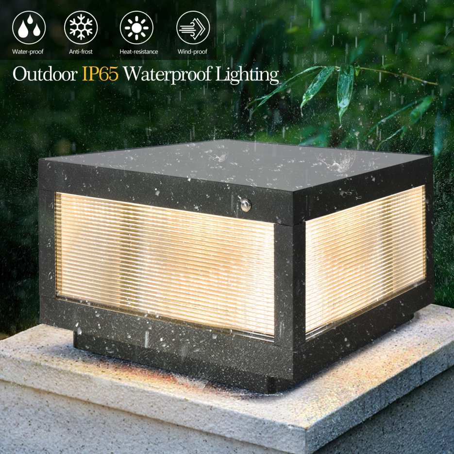 12inch Black Solar Powered LED Post Cap Light, Modern Outdoor LED Fence Light For Pathways, Decks, And Patios1-Pack