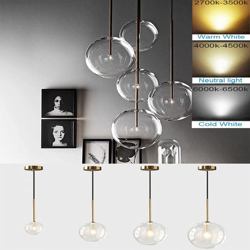 Nordic-style Singlehead Transparent Round shaped Pendant Light Modern Minimalist Glass ball Chandelier