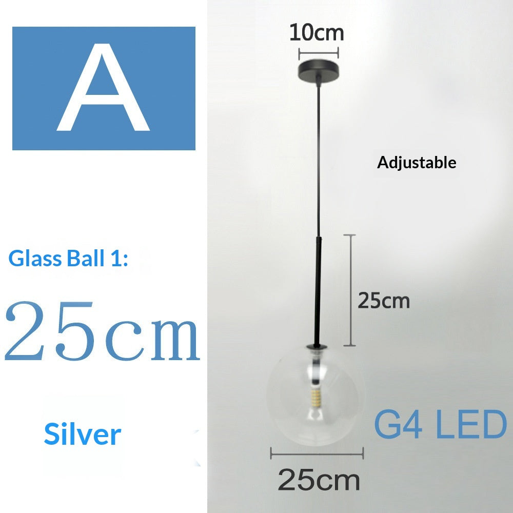 Nordic-style Singlehead Transparent Round shaped Pendant Light Modern Minimalist Glass ball Chandelier