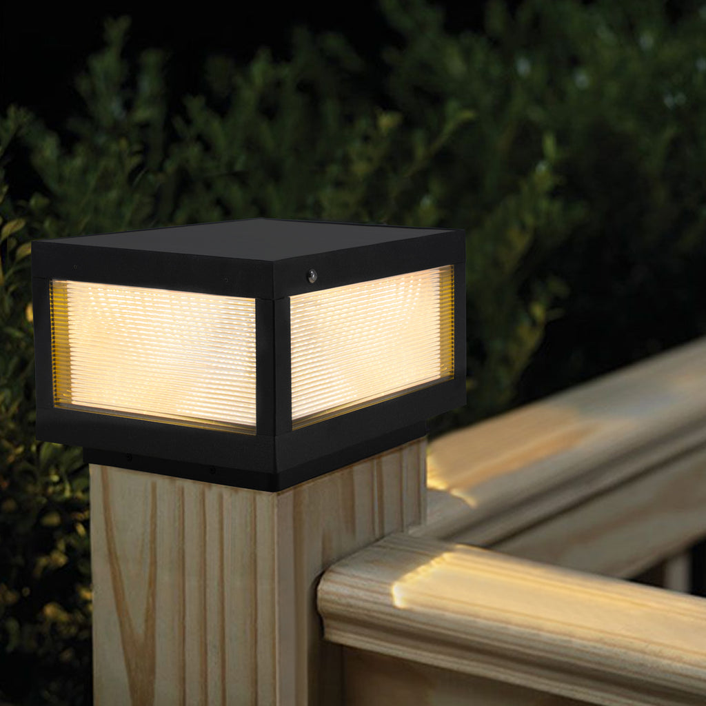 12inch Black Solar Powered LED Post Cap Light, Modern Outdoor LED Fence Light For Pathways, Decks, And Patios1-Pack