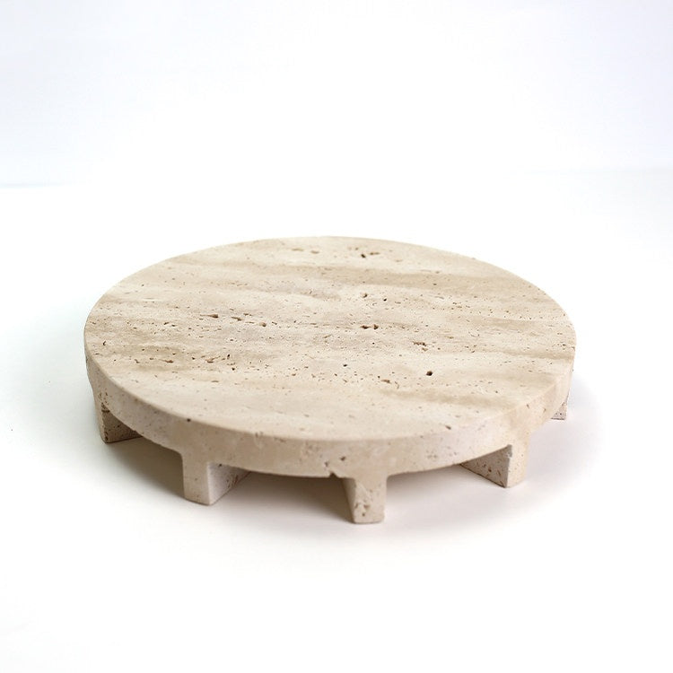 Retro Natural Off-White Travertine Marble Round Tray