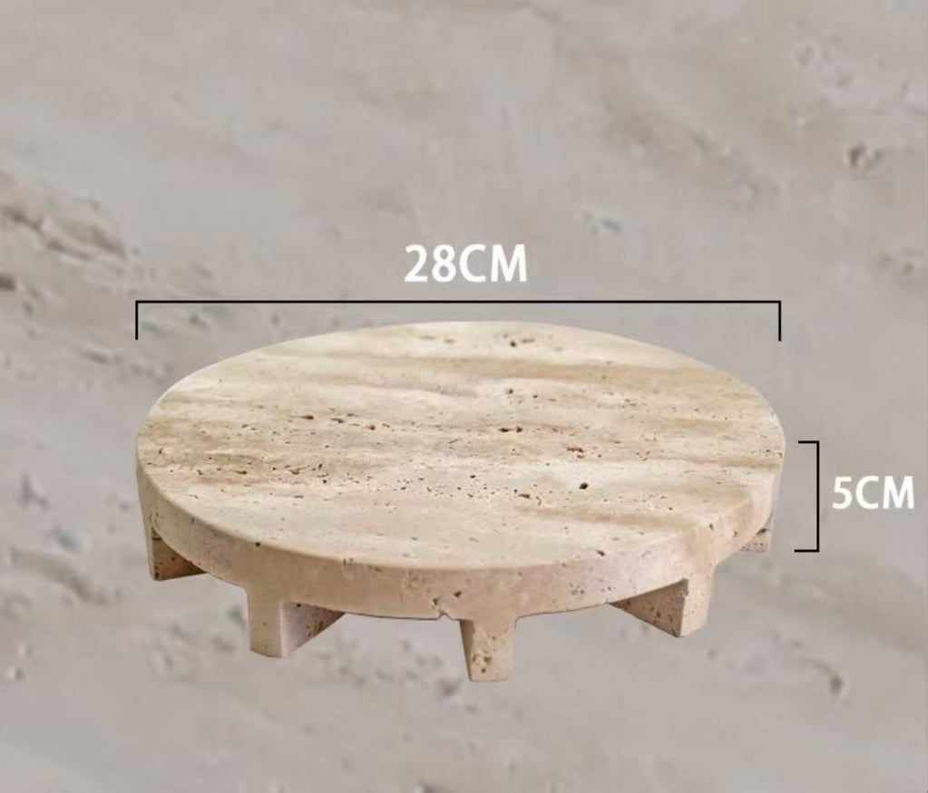 Retro Natural Off-White Travertine Marble Round Tray