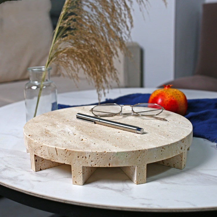 Retro Natural Off-White Travertine Marble Round Tray
