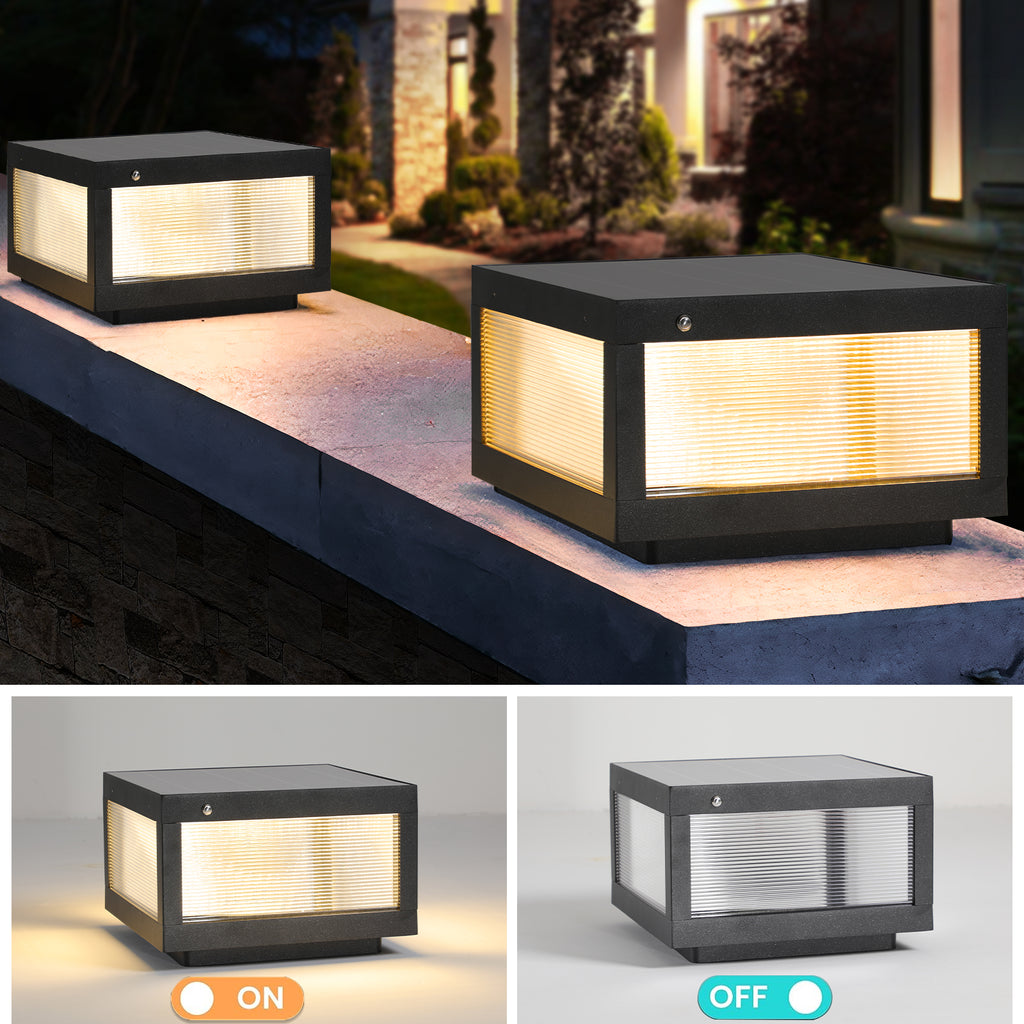 12inch Black Solar Powered LED Post Cap Light, Modern Outdoor LED Fence Light For Pathways, Decks, And Patios1-Pack