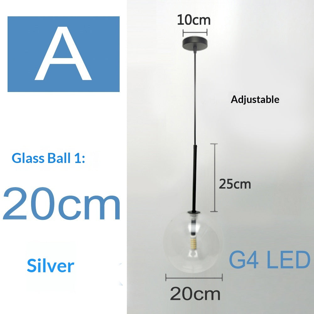 Nordic-style Singlehead Transparent Round shaped Pendant Light Modern Minimalist Glass ball Chandelier