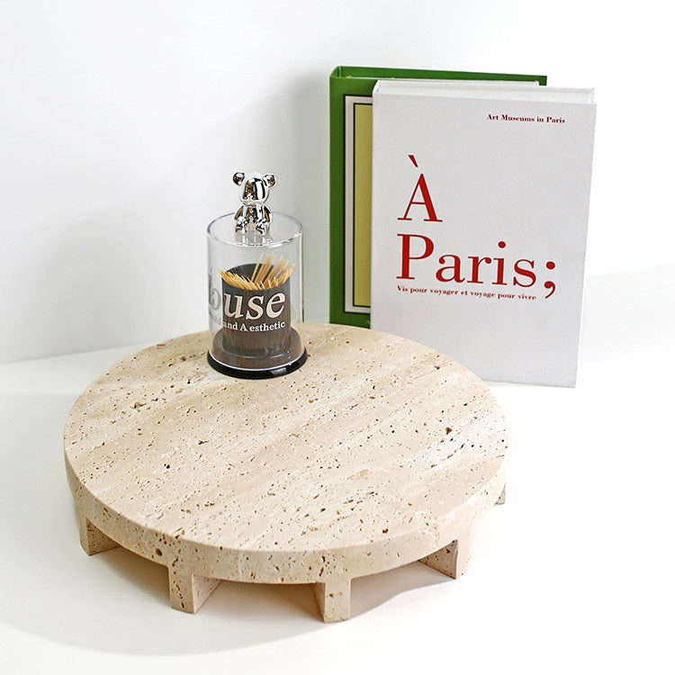 Retro Natural Off-White Travertine Marble Round Tray