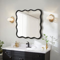 Solid Wood Wavy Square Mirror - Black 36x36