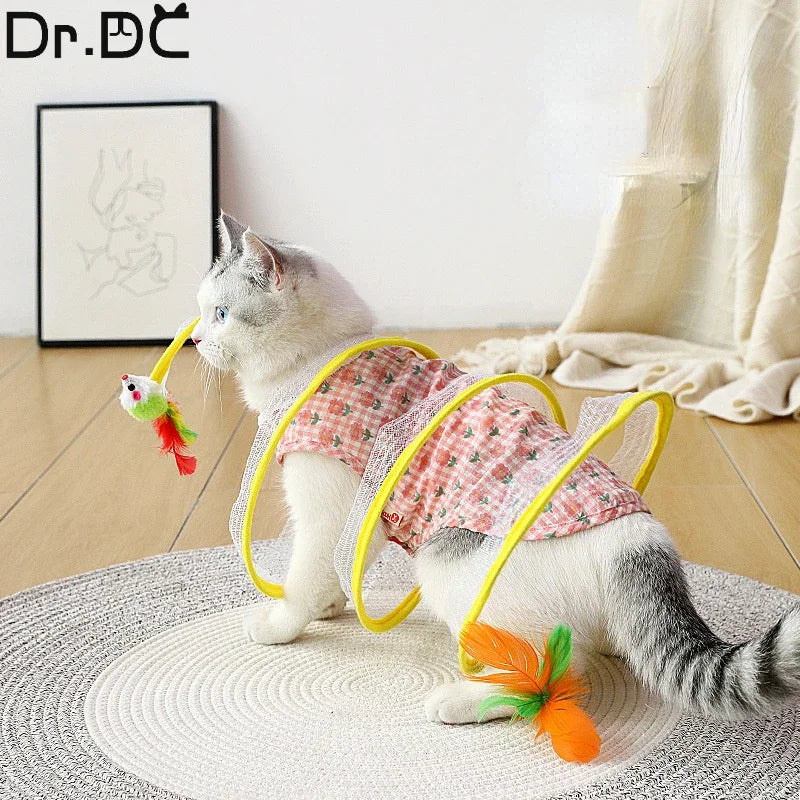 Folded S-Type Cat Tunnel With Spring Mouse
