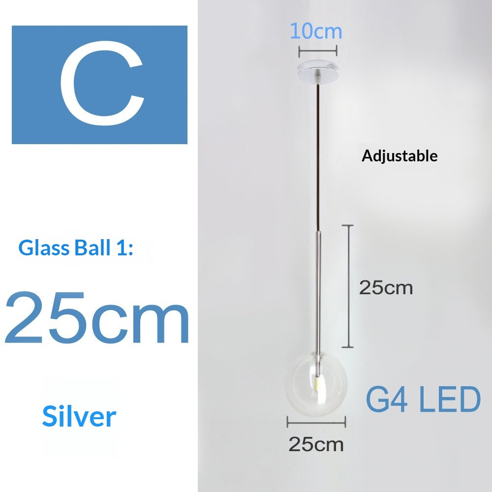 Nordic-style Singlehead Transparent Round shaped Pendant Light Modern Minimalist Glass ball Chandelier