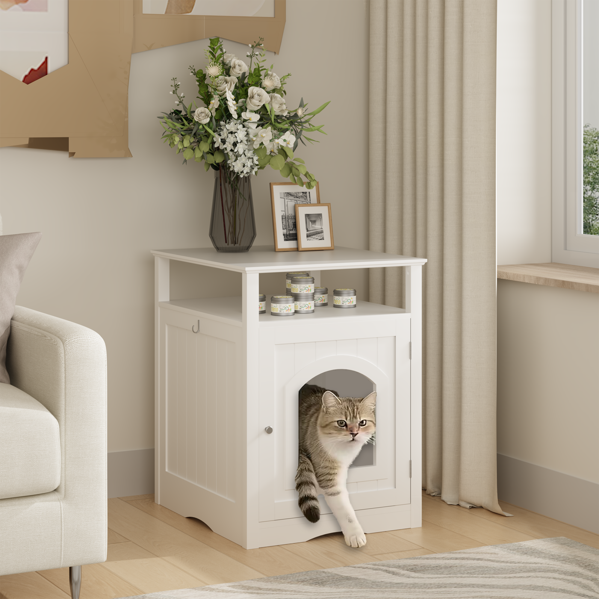 Cat Litter Box Enclosure Furniture, Indoor Wooden Cat House