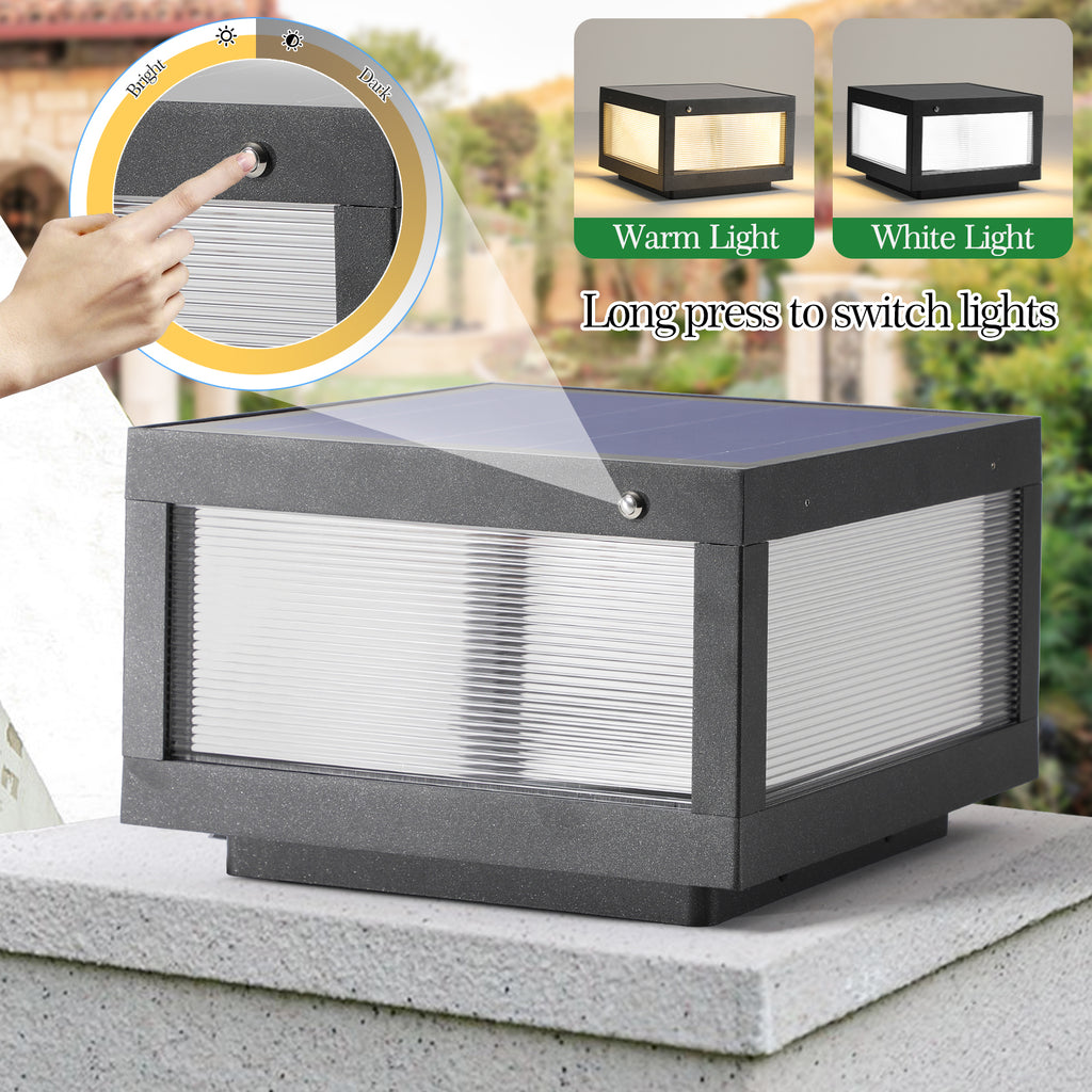 12inch Black Solar Powered LED Post Cap Light, Modern Outdoor LED Fence Light For Pathways, Decks, And Patios1-Pack