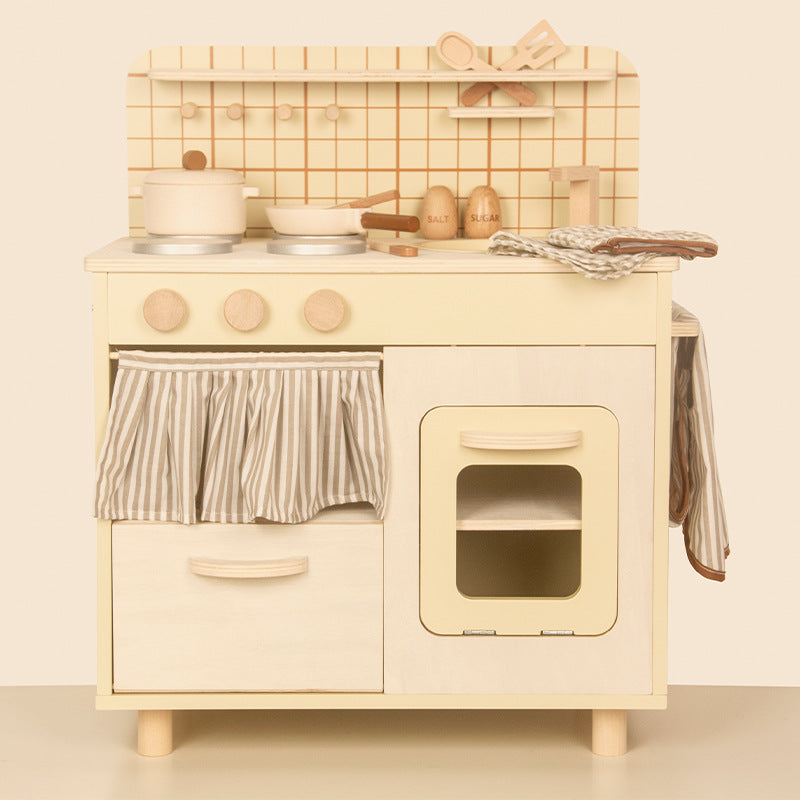 Kids Pretend Wooden Kitchen Toy Set, Cream